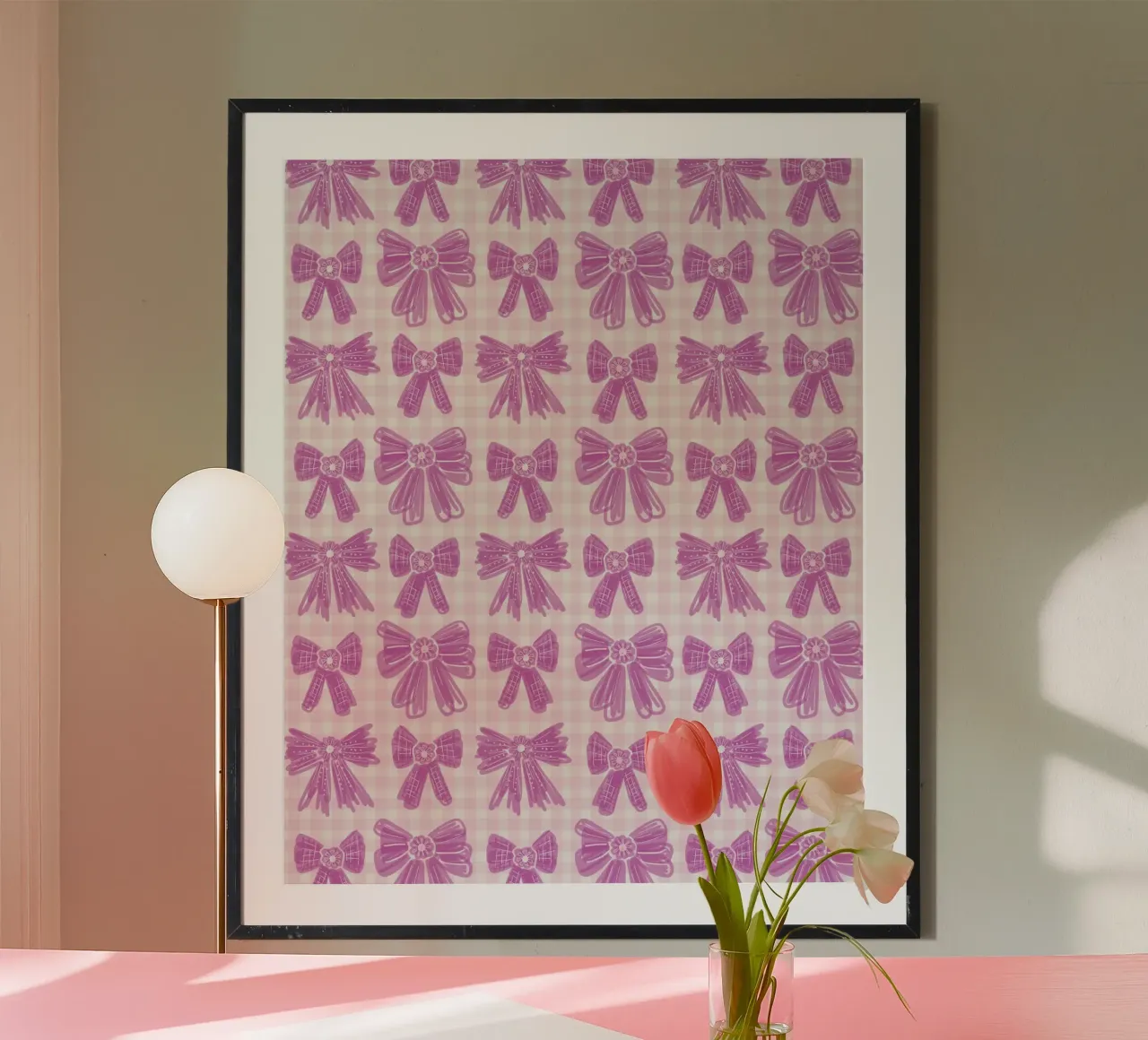 Pink Bows Gingham Pattern poster da anisillustration