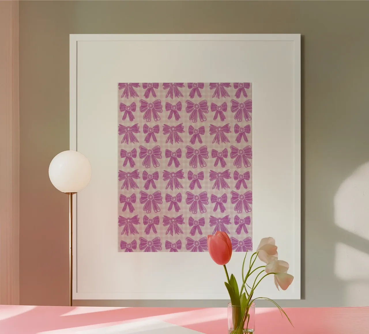 Pink Bows Gingham Pattern carta hahnemühle da anisillustration