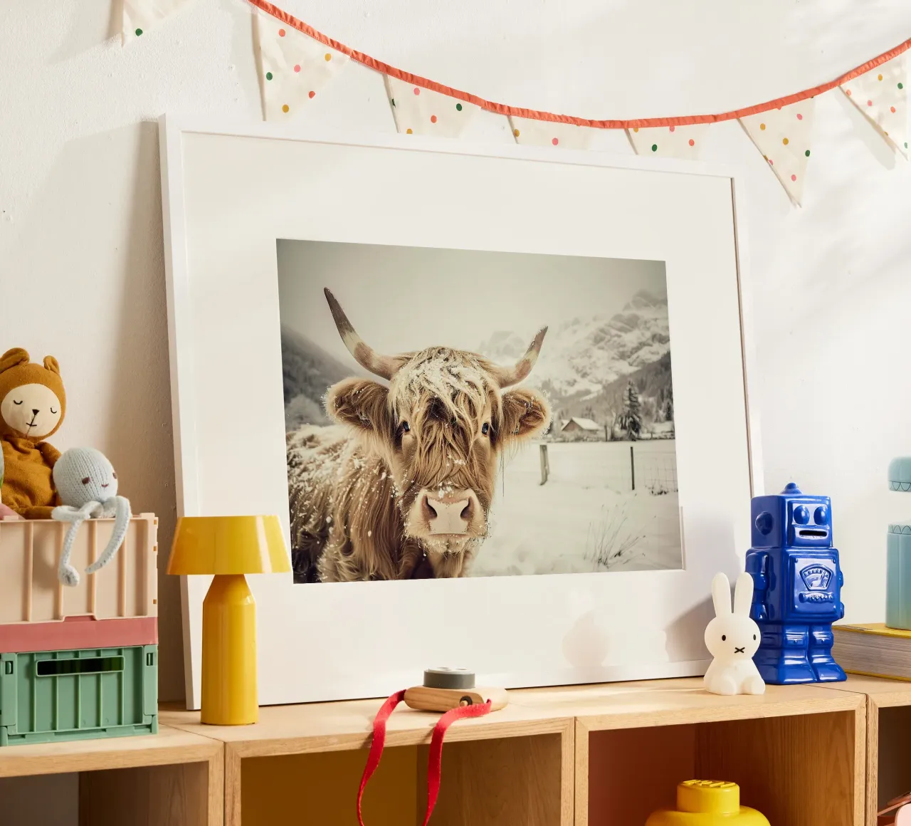 Un calme majestueux : la reine des Highlands poster avec cadre en bois de Nikis Art Studio