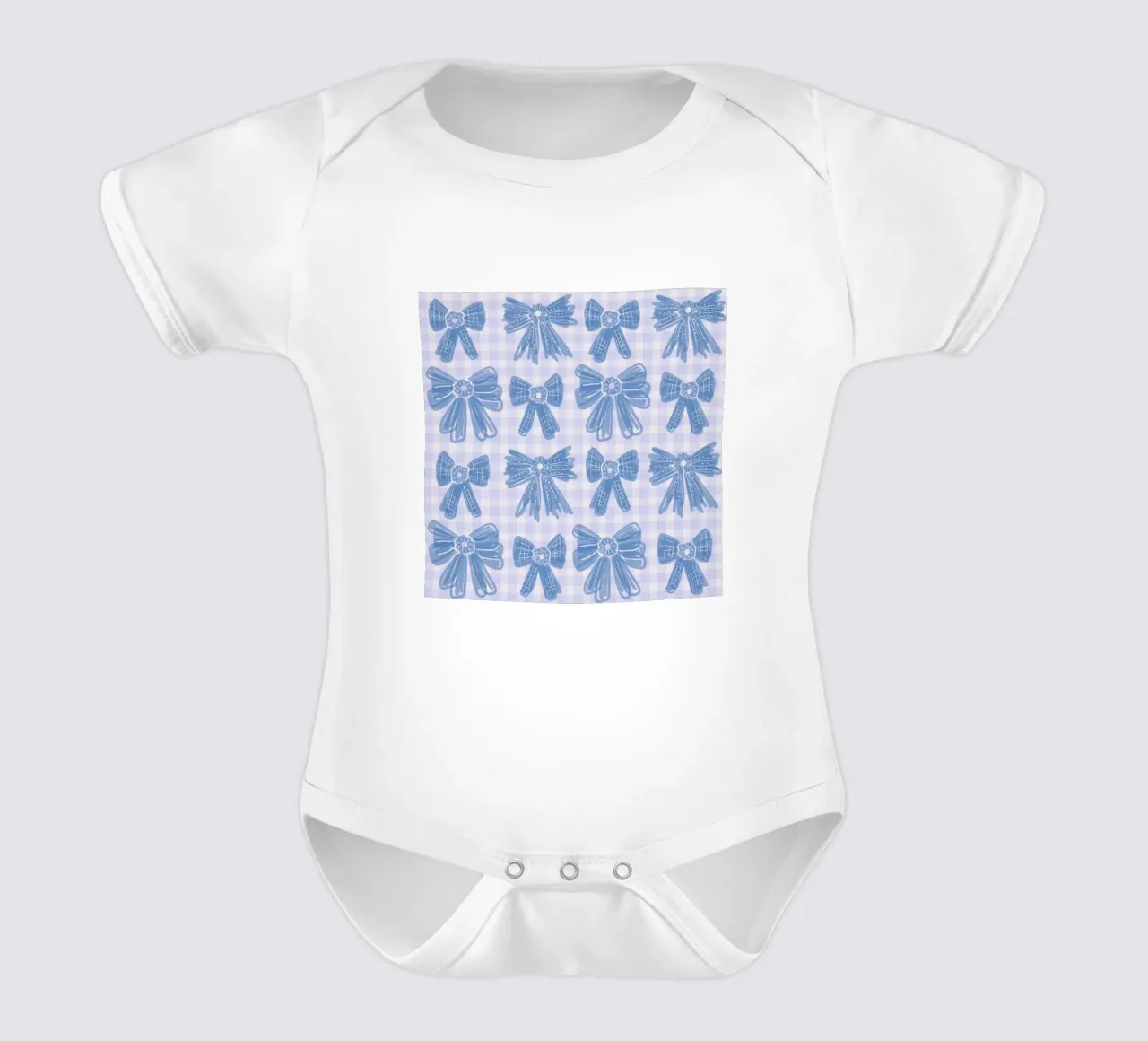 Blue Bows Gingham Pattern body neonato maniche corte da anisillustration