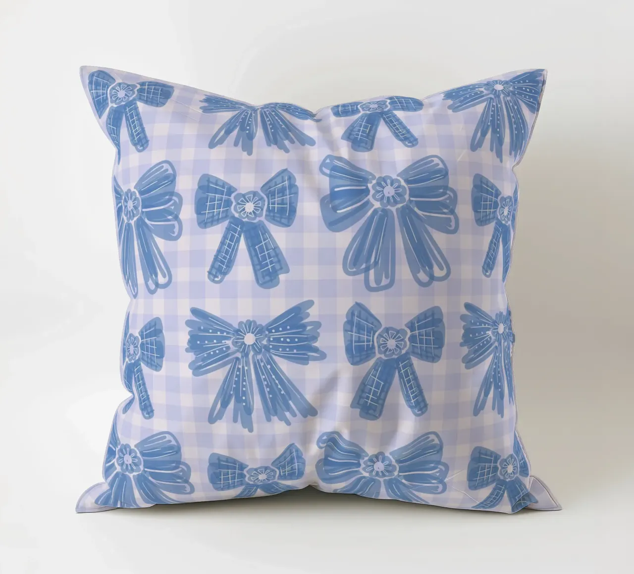 Blue Bows Gingham Pattern cuscino da anisillustration