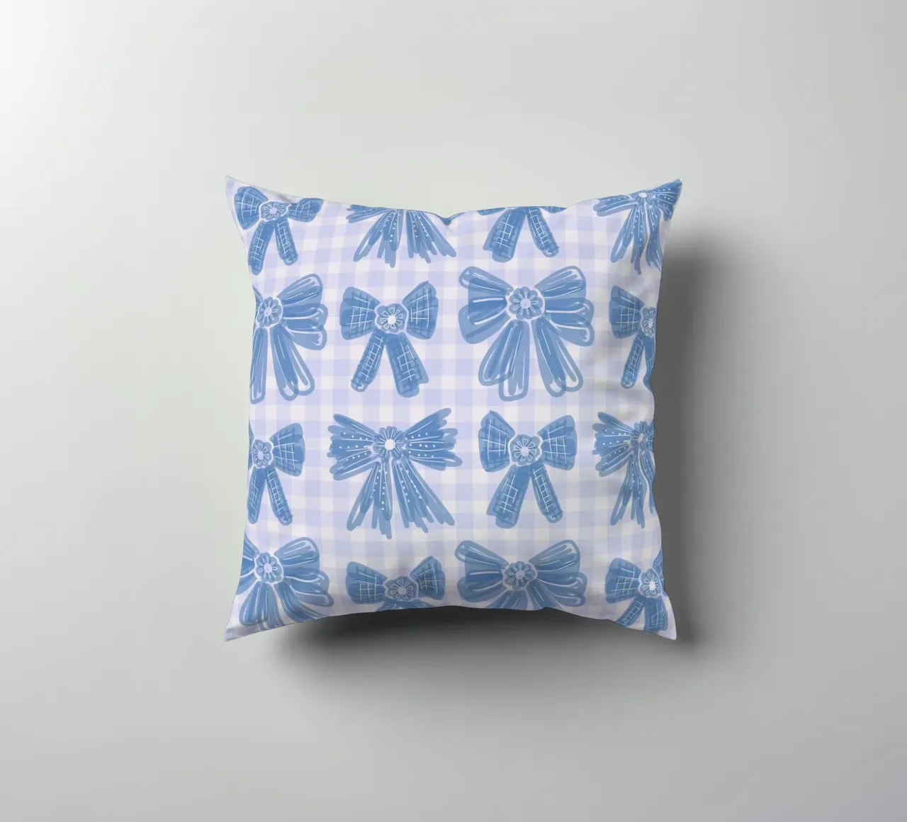 Blue Bows Gingham Pattern cuscino da anisillustration