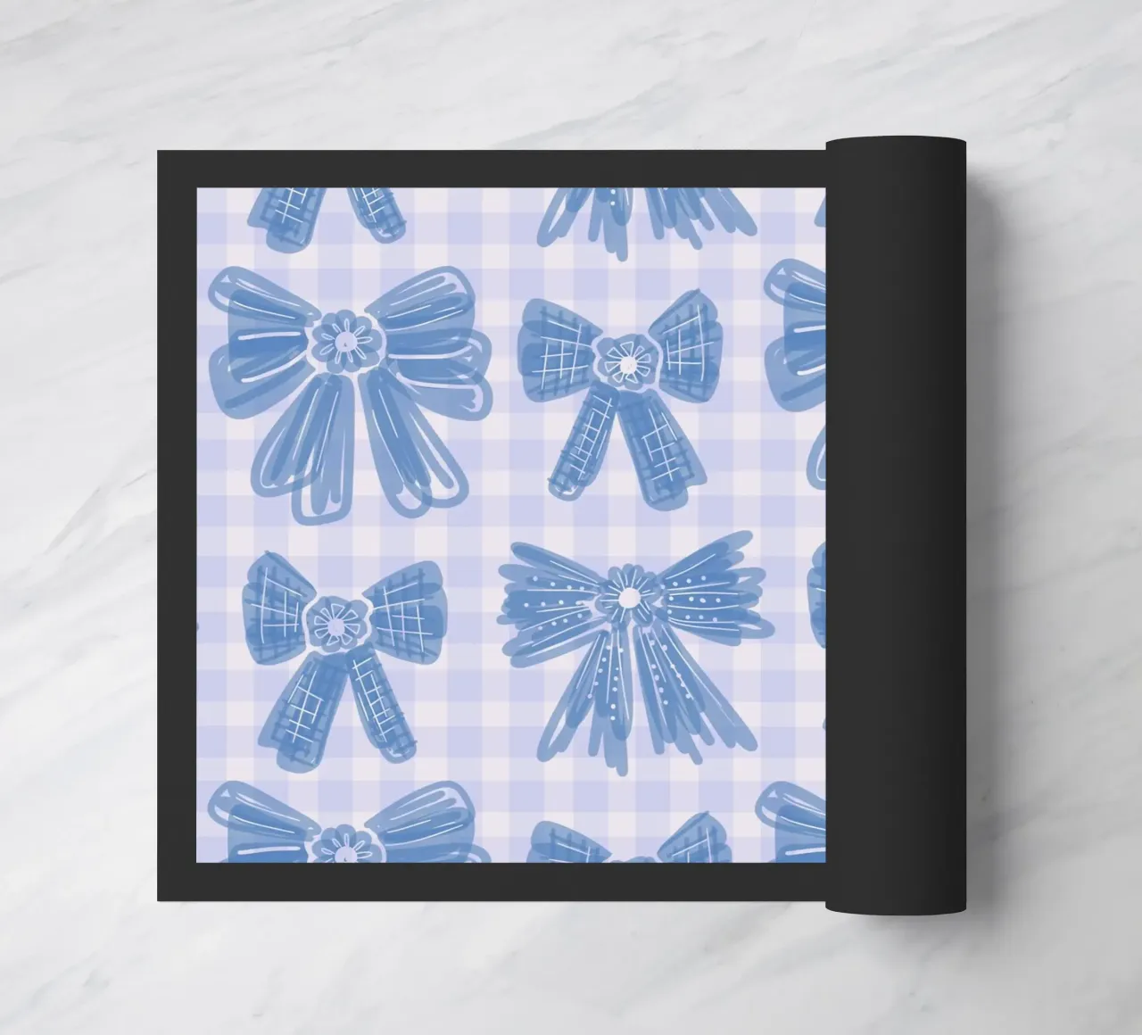 Blue Bows Gingham Pattern doormat by anisillustration
