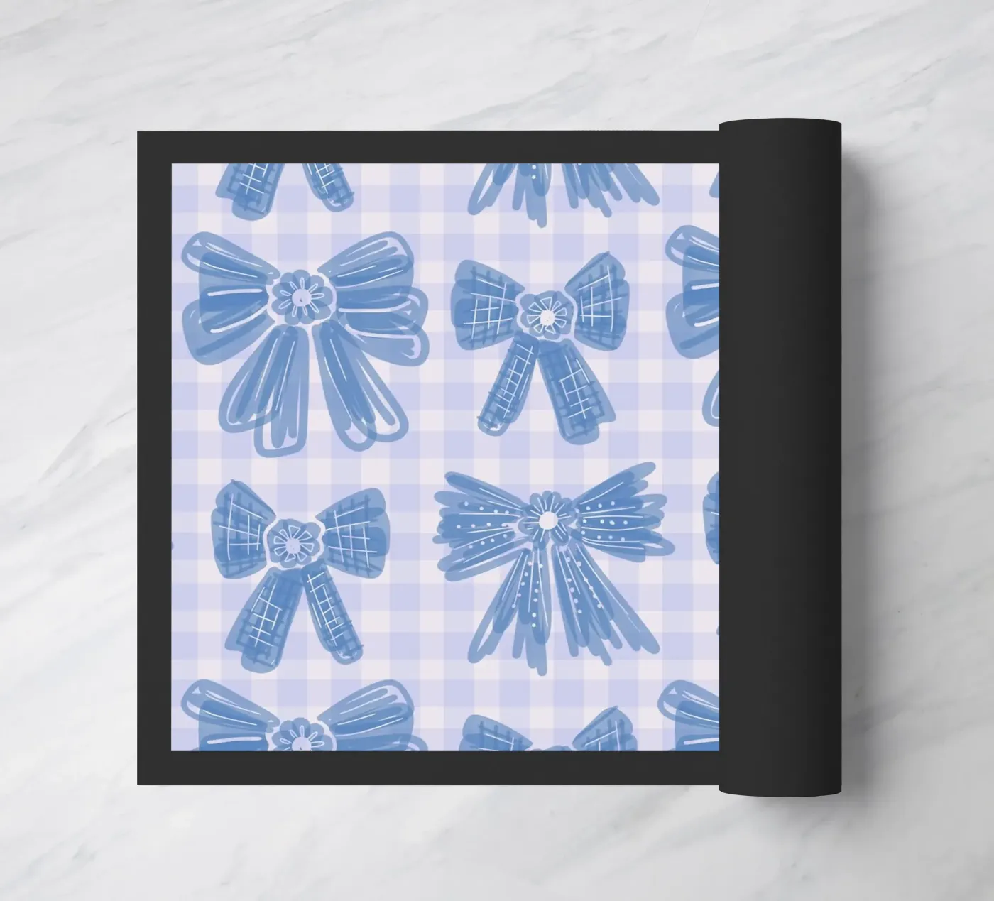 Blue Bows Gingham Pattern Fußmatte von anisillustration
