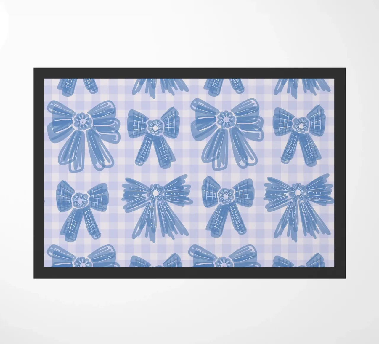 Blue Bows Gingham Pattern doormat by anisillustration