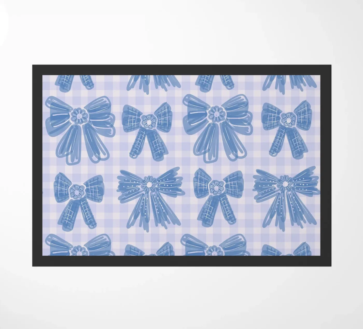 Blue Bows Gingham Pattern Fußmatte von anisillustration