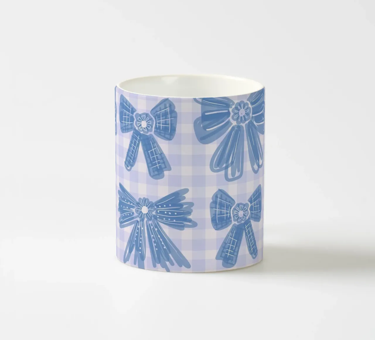 Blue Bows Gingham Pattern tazza in ceramica da anisillustration
