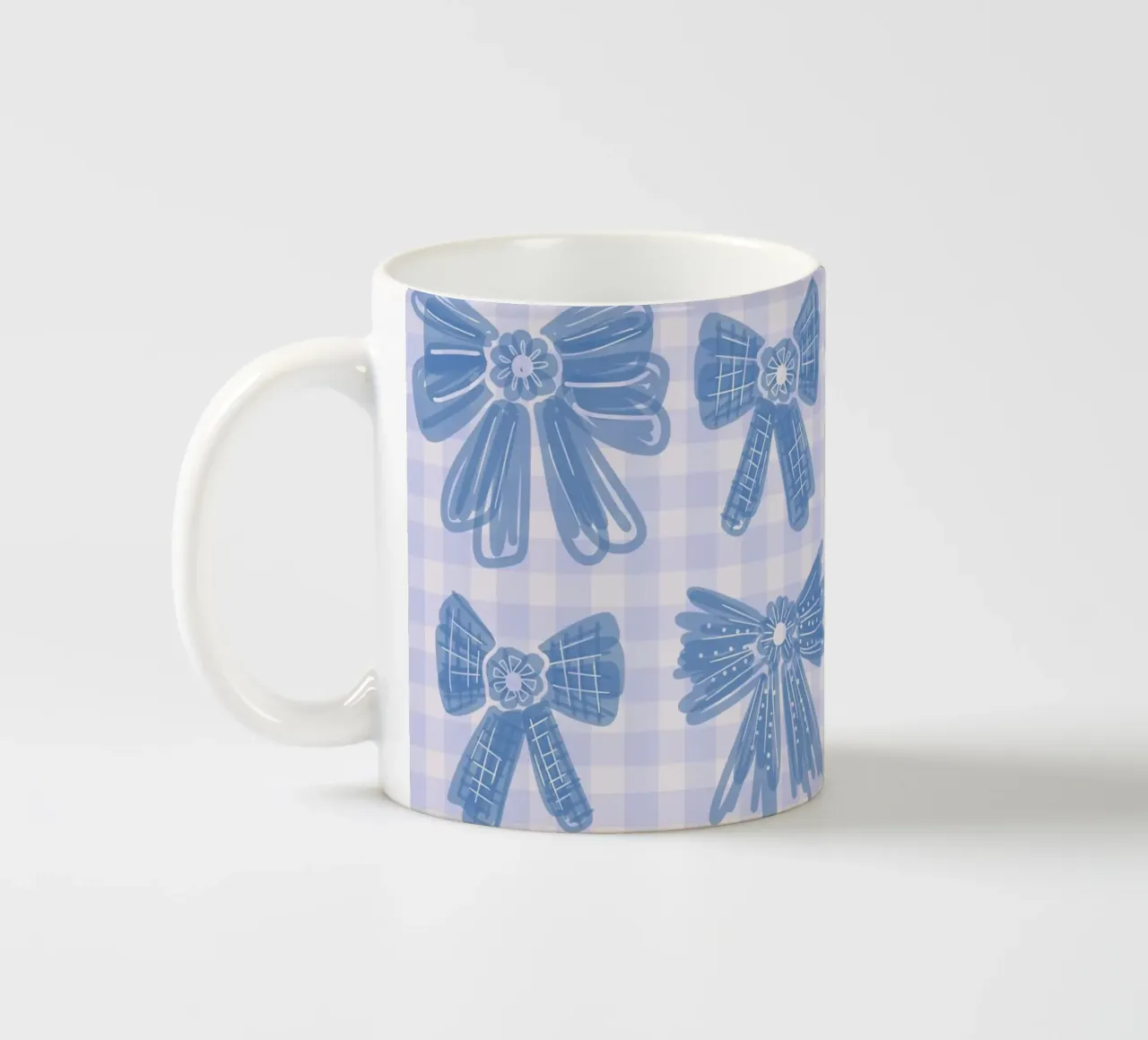 Blue Bows Gingham Pattern tazza in ceramica da anisillustration