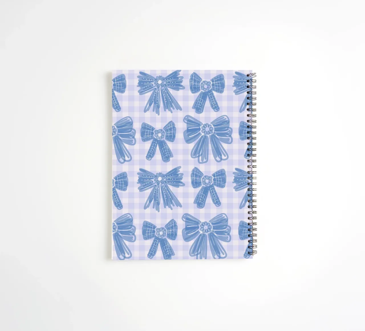 Blue Bows Gingham Pattern spiral notebook by anisillustration