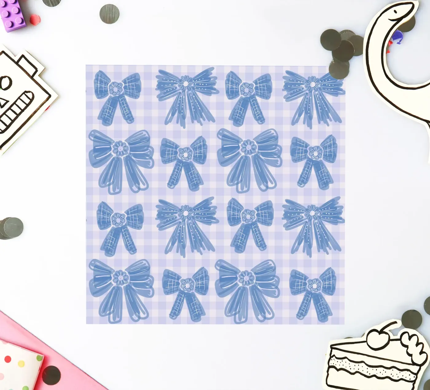 Blue Bows Gingham Pattern sticker van anisillustration