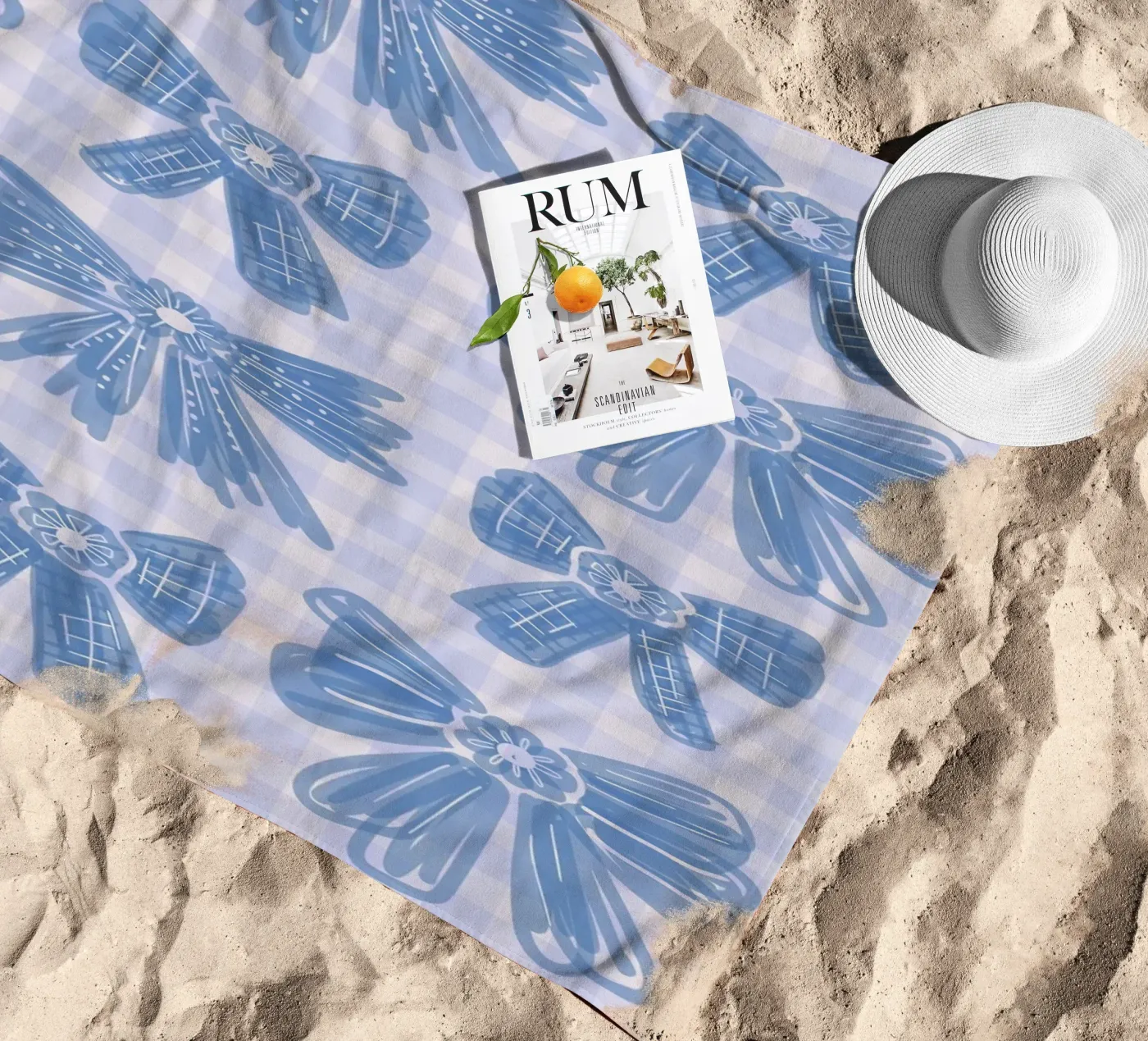 Blue Bows Gingham Pattern strandhanddoek van anisillustration