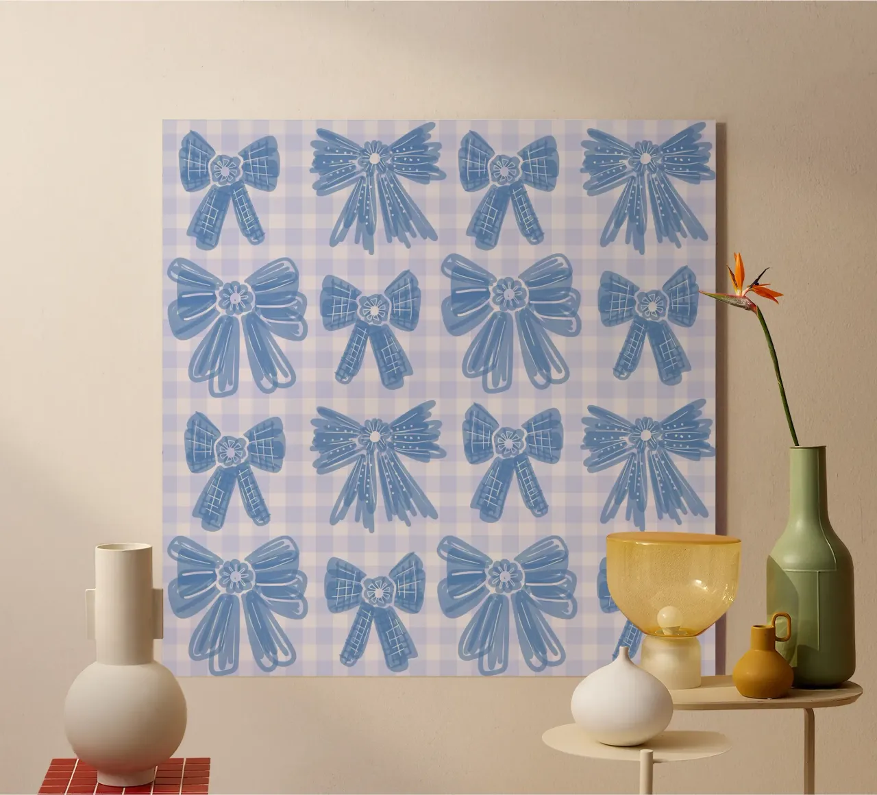 Blue Bows Gingham Pattern acrylic glass by anisillustration