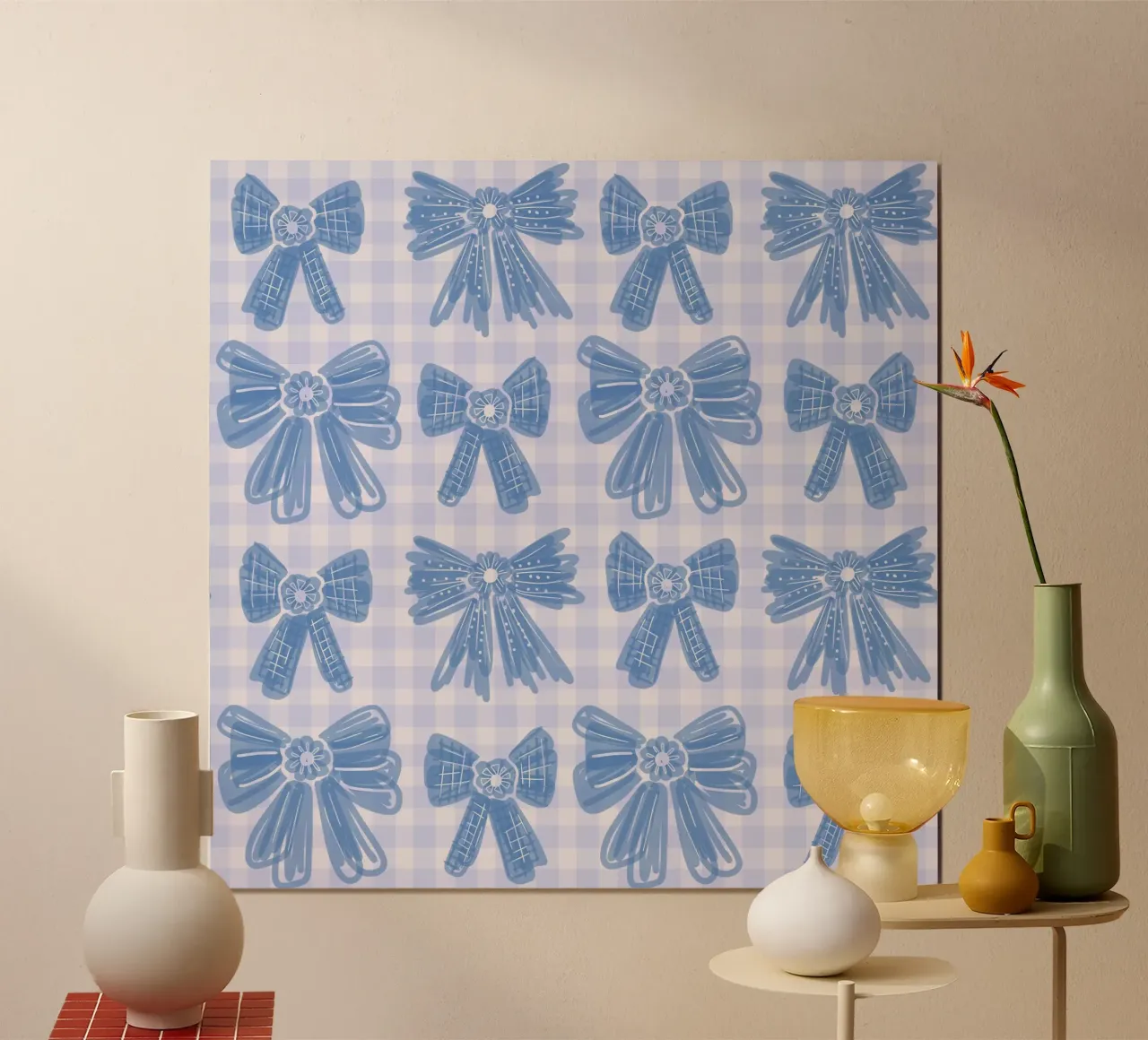 Blue Bows Gingham Pattern poster da anisillustration