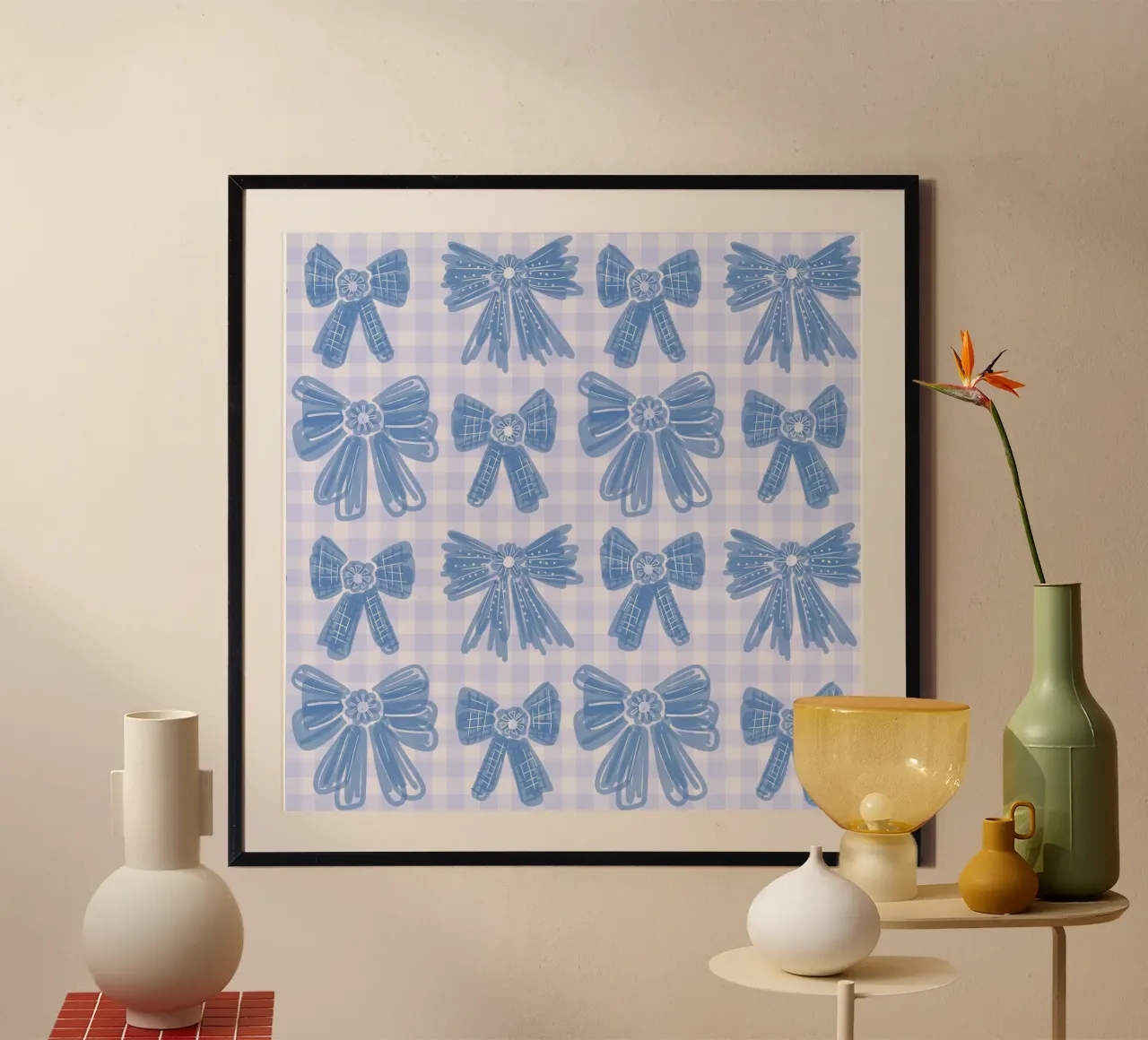 Blue Bows Gingham Pattern poster da anisillustration