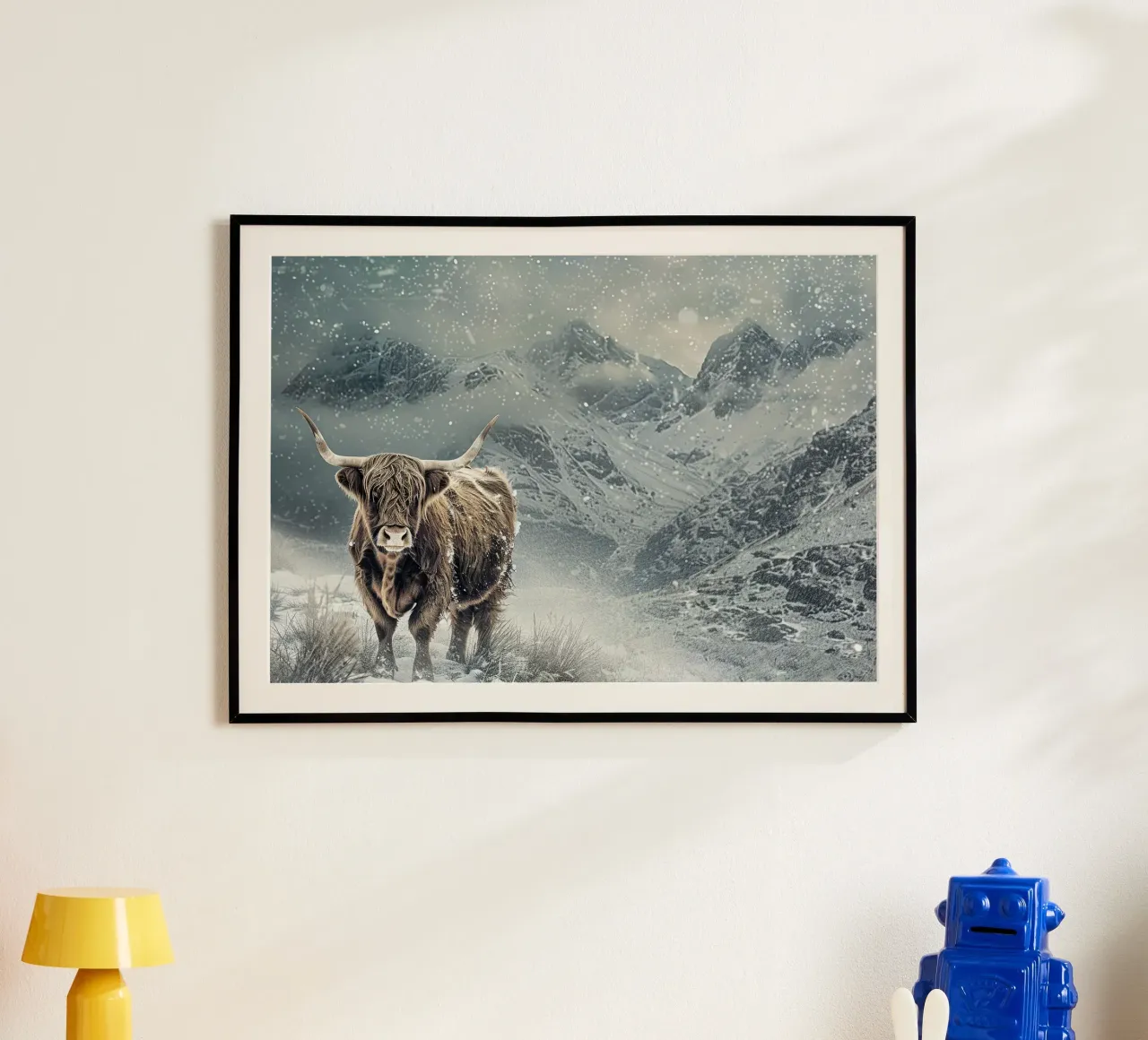 Natura intrecciata: la mucca delle Highlands e i Wildni poster con telaio in plastica da Nikis Art Studio