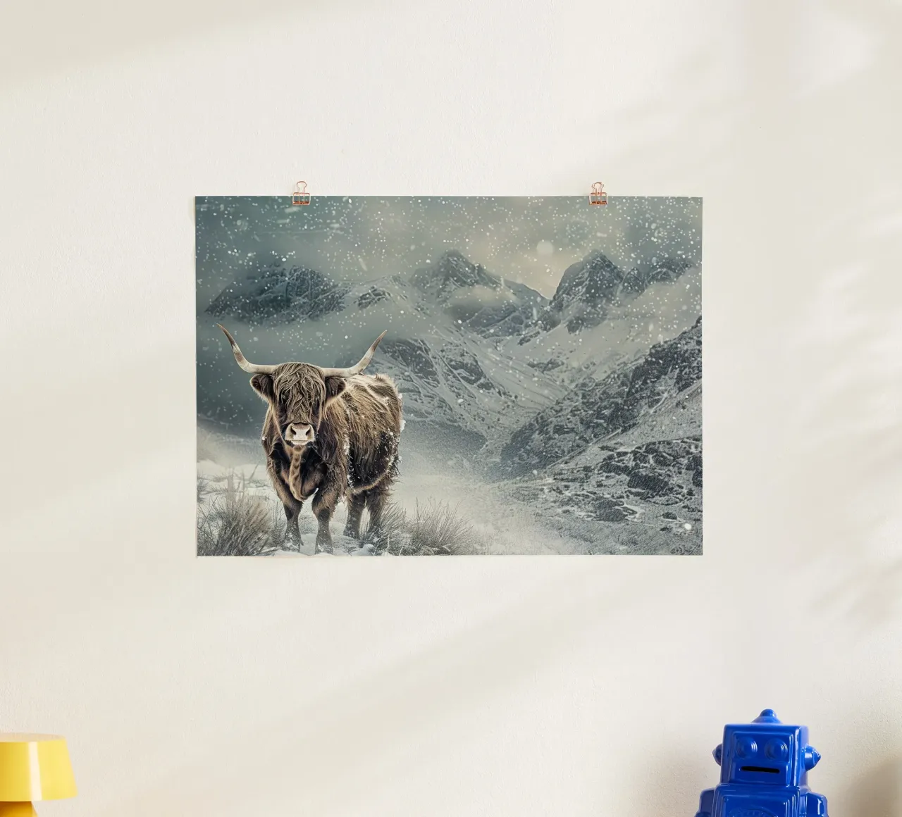 Natura intrecciata: la mucca delle Highlands e i Wildni poster con telaio in plastica da Nikis Art Studio