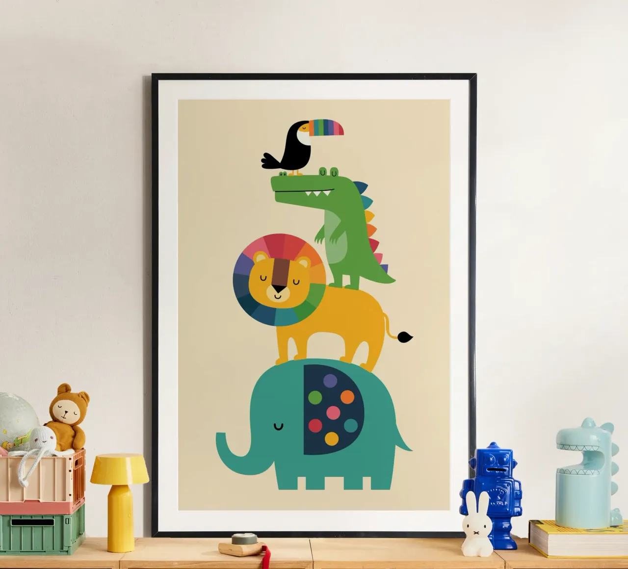 Regenbogen-Safari Poster mit Aluminium Rahmen von Andy Westface