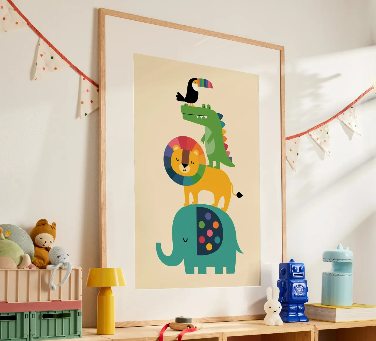 Regenbogen-Safari Poster mit Aluminium Rahmen von Andy Westface