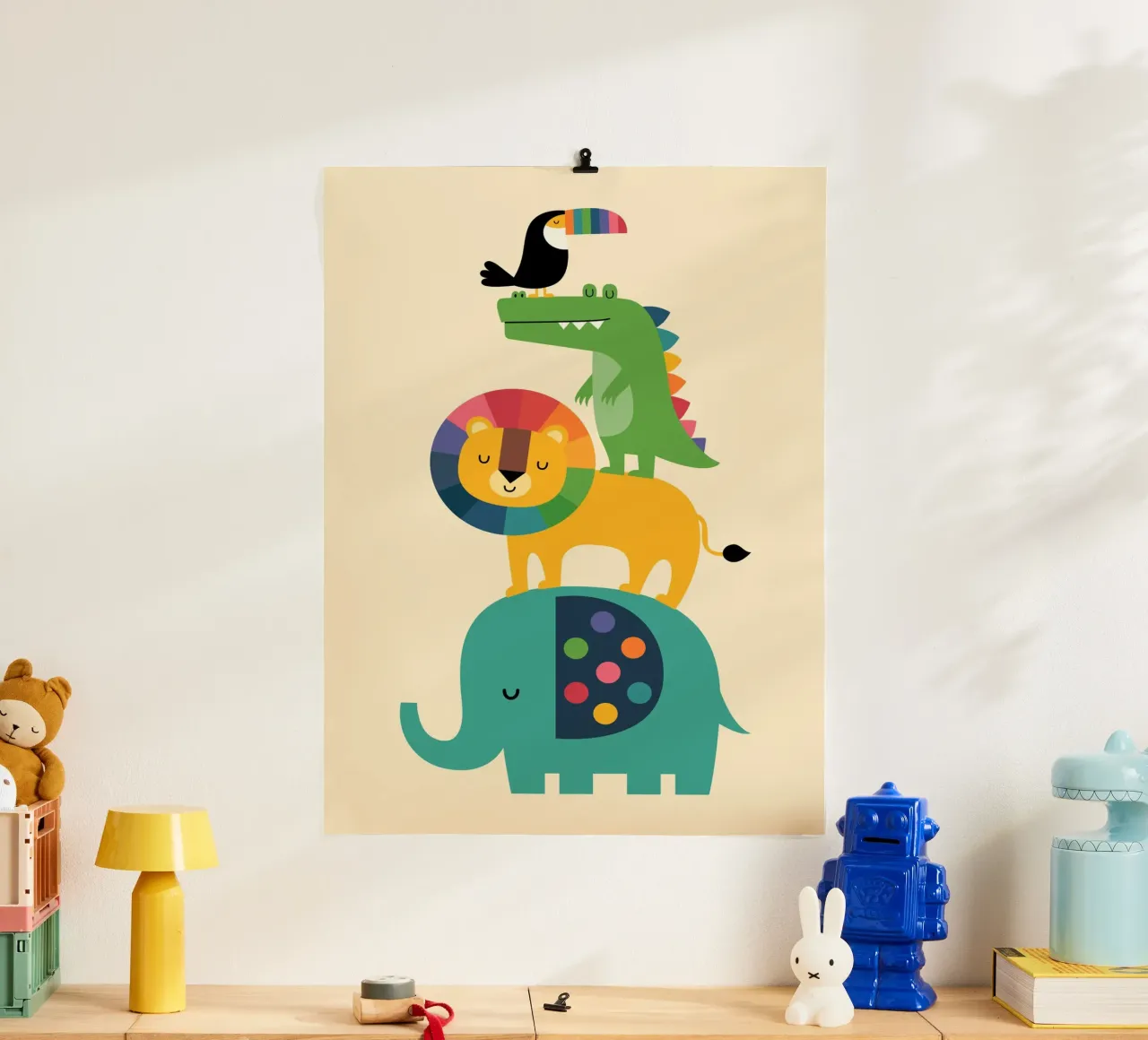 Regenbogen-Safari Poster mit Aluminium Rahmen von Andy Westface