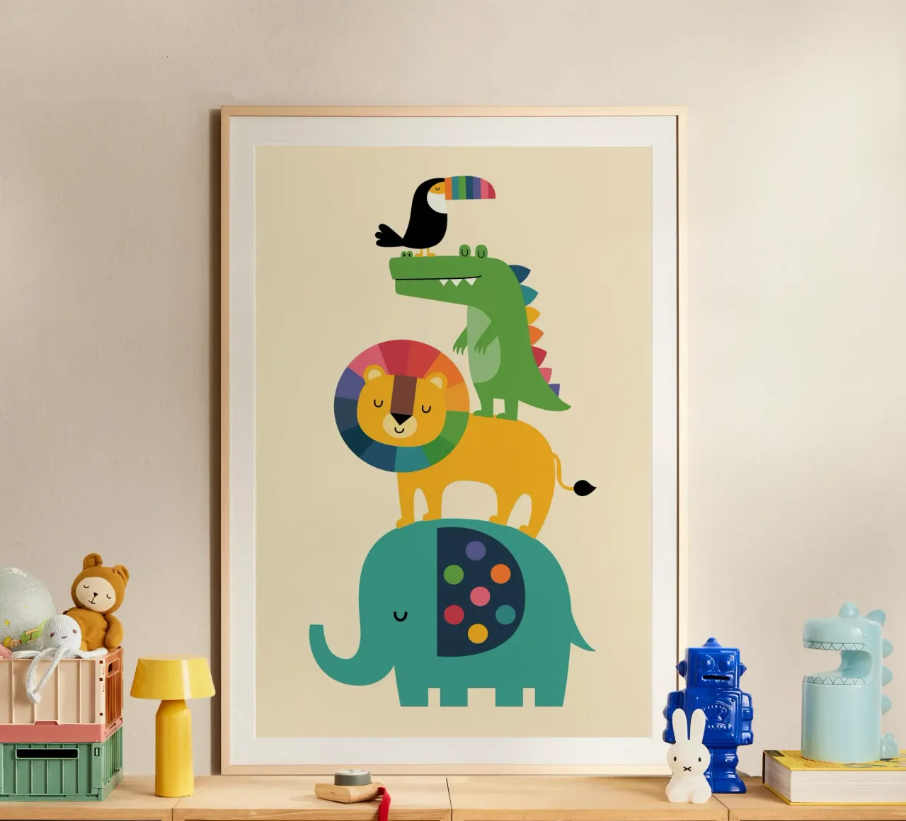 Regenbogen-Safari Poster mit Aluminium Rahmen von Andy Westface