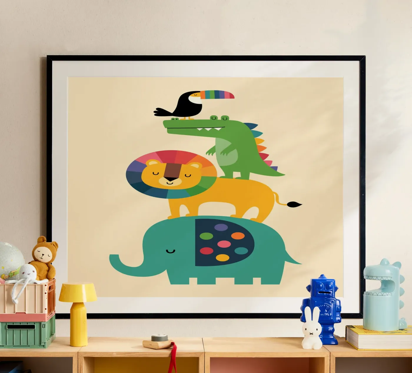 Safari arcobaleno poster con telaio in alluminio da Andy Westface