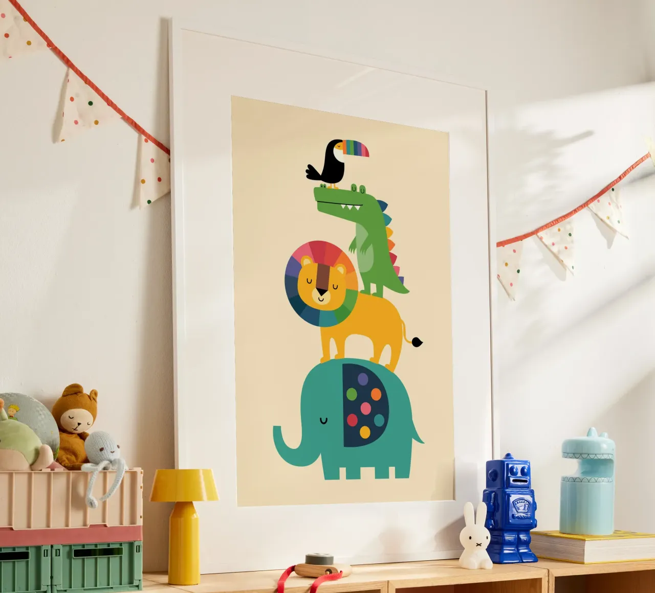 Regenbogen-Safari Poster mit Aluminium Rahmen von Andy Westface