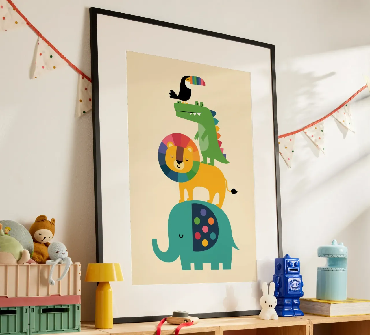 Regenbogen-Safari Poster mit Aluminium Rahmen von Andy Westface