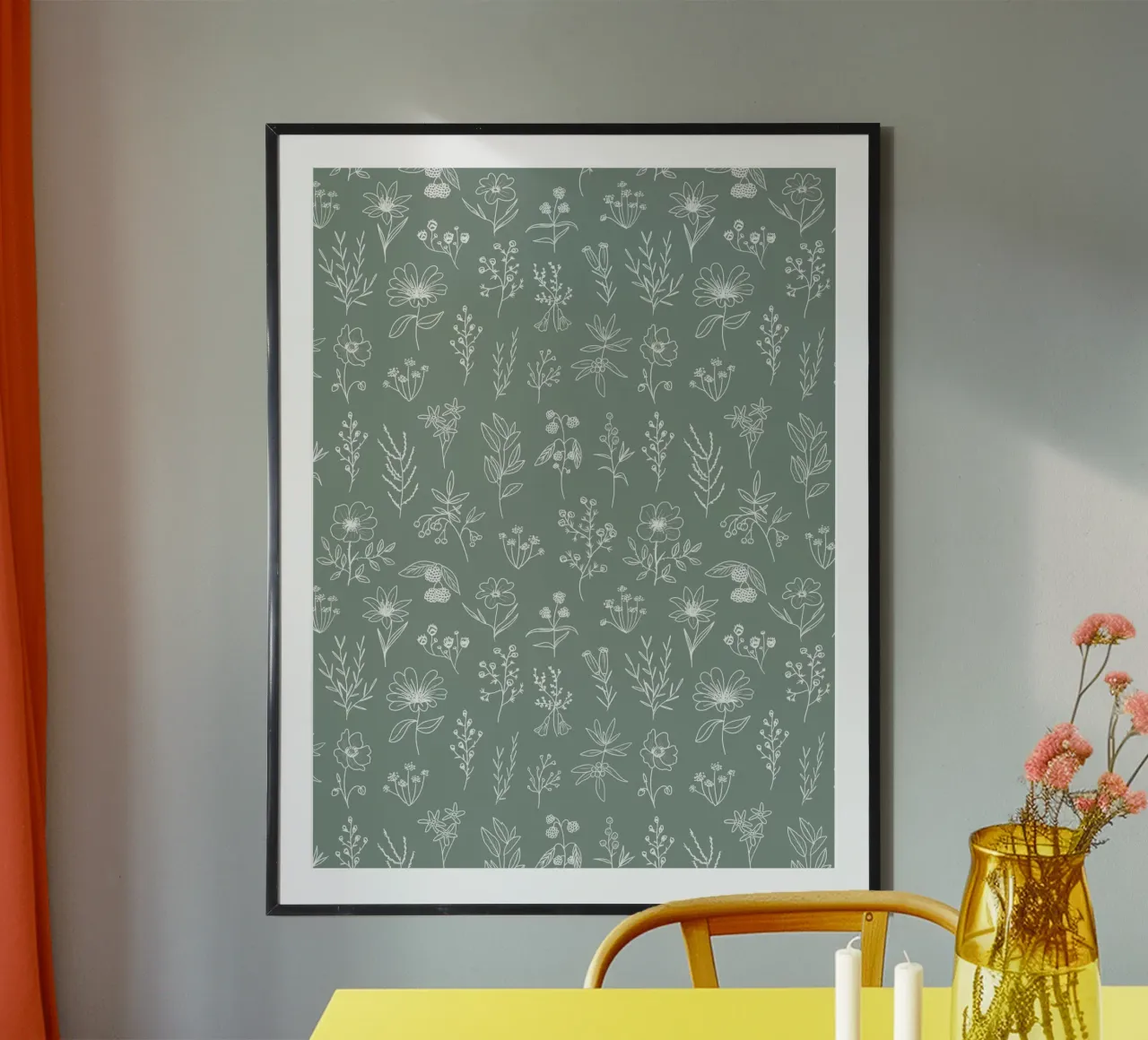 Cute Wildflowers Pattern Sage Green carta hahnemühle da anisillustration