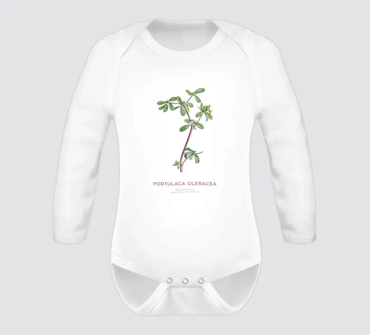 Pursley or Portulaca Oleracea long-sleeve baby romper by Vintagrafica