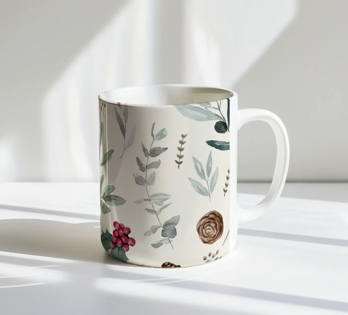 Holidays Botanical Pattern ceramic mug by anisillustration