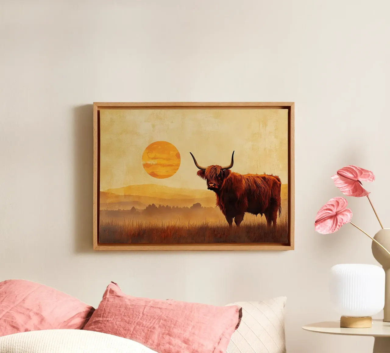 Wild and soft: the quiet strength of the Highlands canvas with Floater frame by Nikis Art Studio
