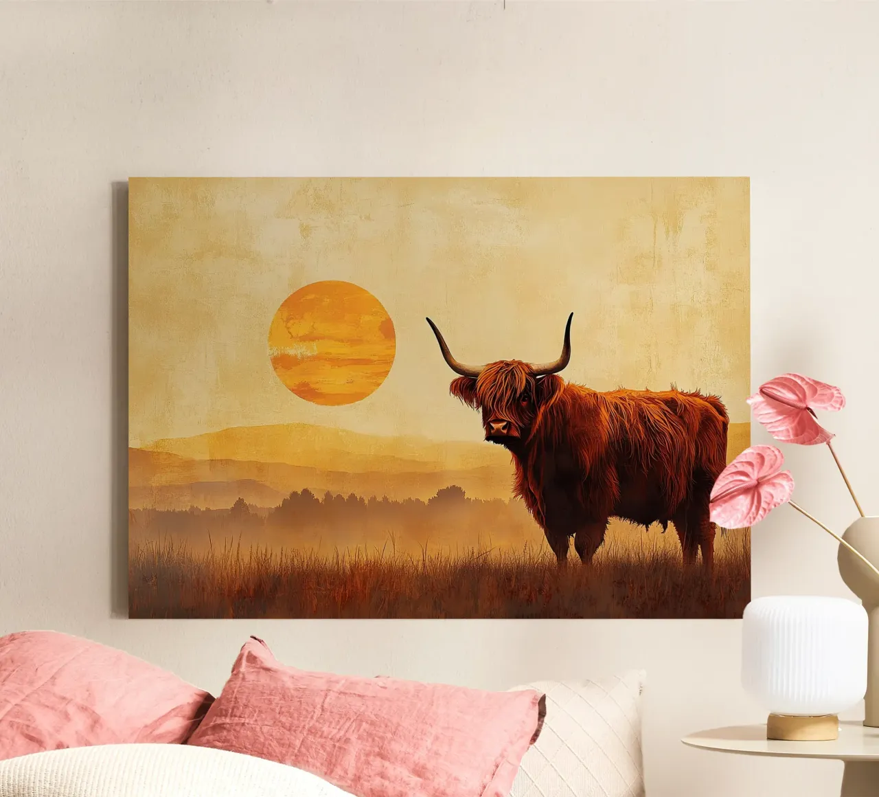 Wild and soft: the quiet strength of the Highlands canvas with Floater frame by Nikis Art Studio