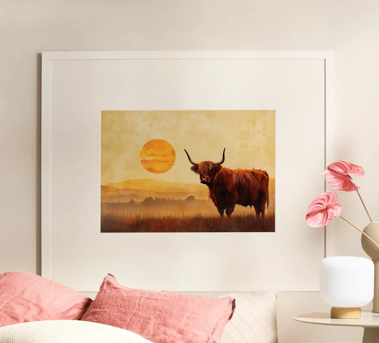 Selvaggia e morbida: la forza tranquilla delle Highlands poster con telaio in alluminio da Nikis Art Studio