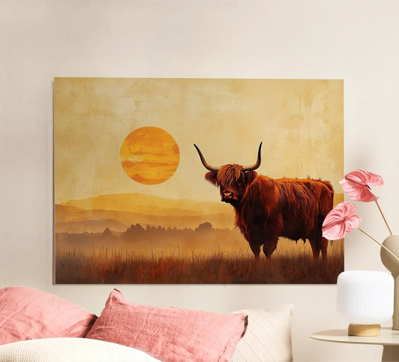 Selvaggia e morbida: la forza tranquilla delle Highlands poster con telaio in alluminio da Nikis Art Studio