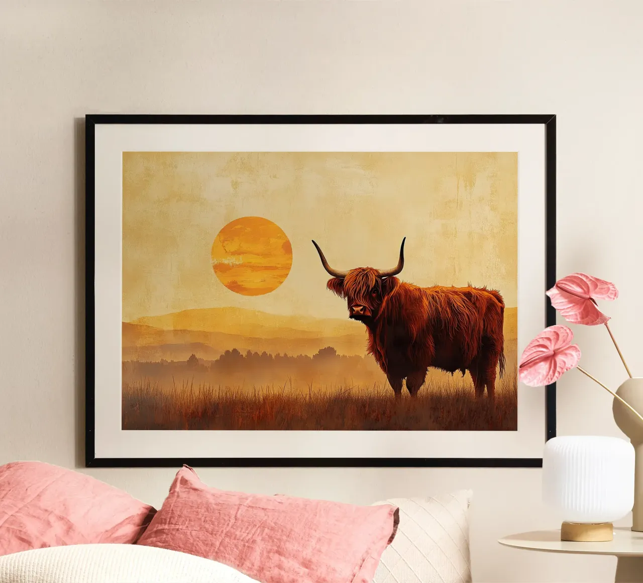 Selvaggia e morbida: la forza tranquilla delle Highlands poster con telaio in alluminio da Nikis Art Studio