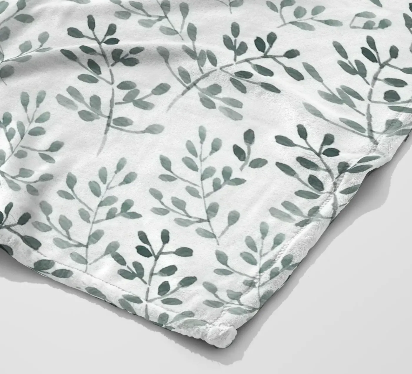 Tiny Leaves Green Pattern fleece blanket by anisillustration
