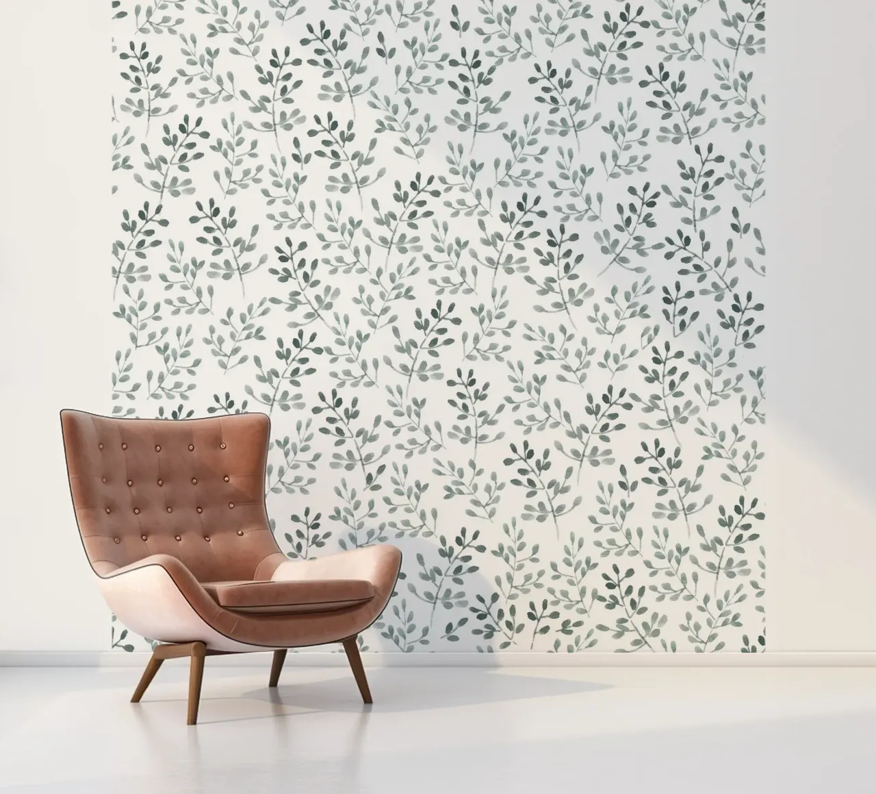 Tiny Leaves Green Pattern fotobehang van anisillustration