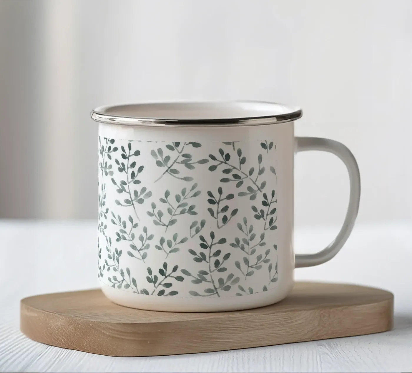 Tiny Leaves Green Pattern emaille mok van anisillustration