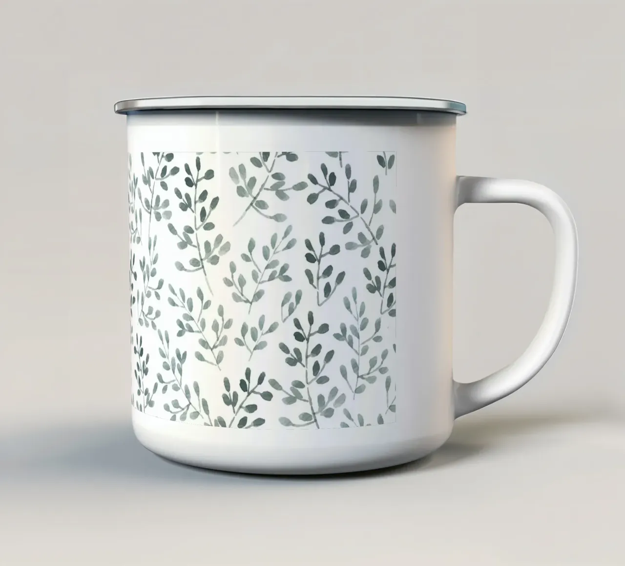 Tiny Leaves Green Pattern enamel mug by anisillustration