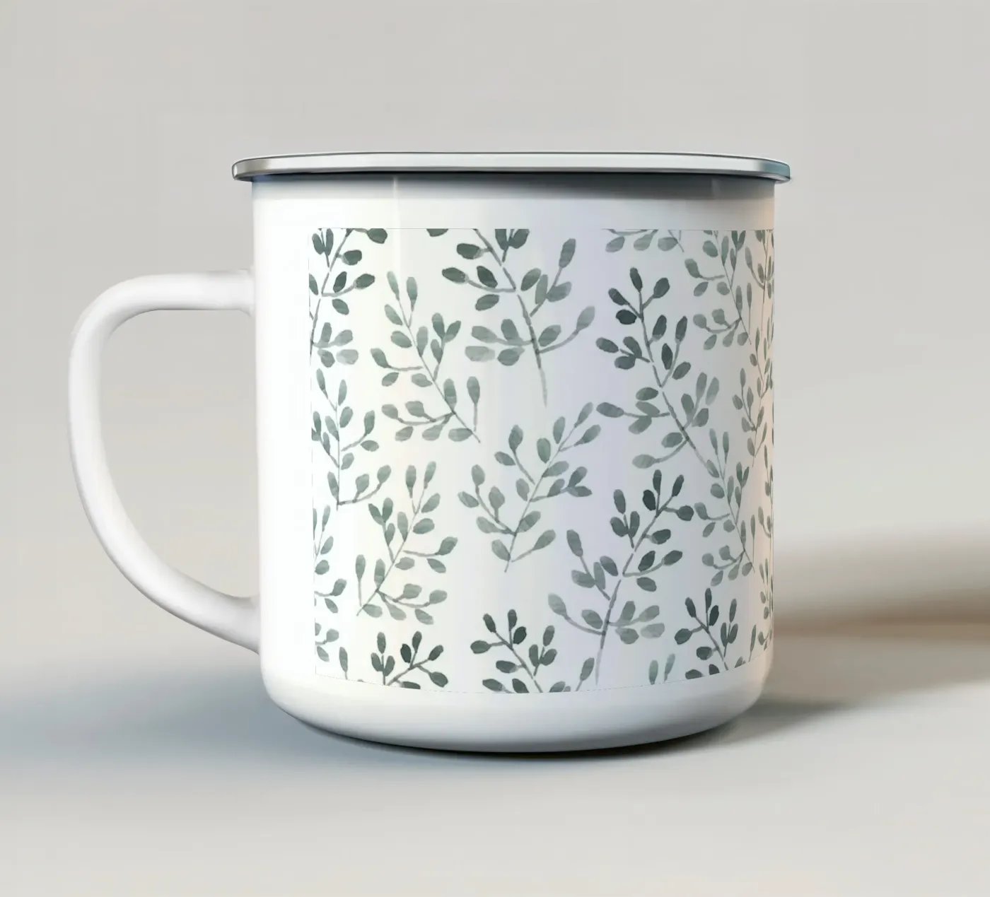 Tiny Leaves Green Pattern emaille mok van anisillustration