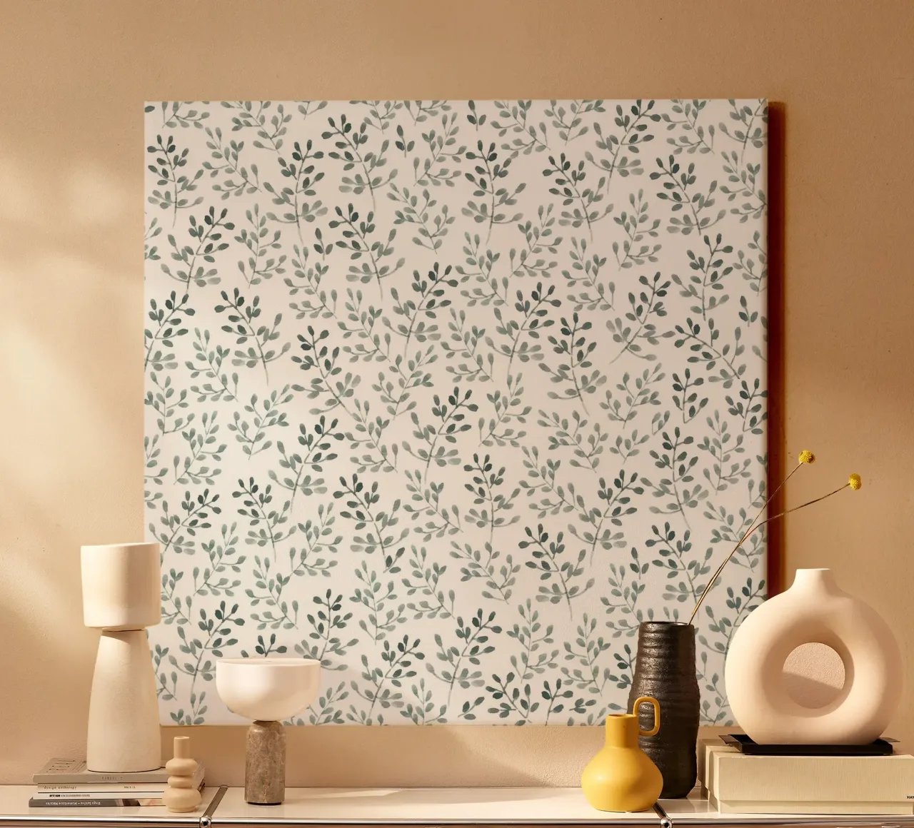 Tiny Leaves Green Pattern tela con Cornice a cassetta da anisillustration