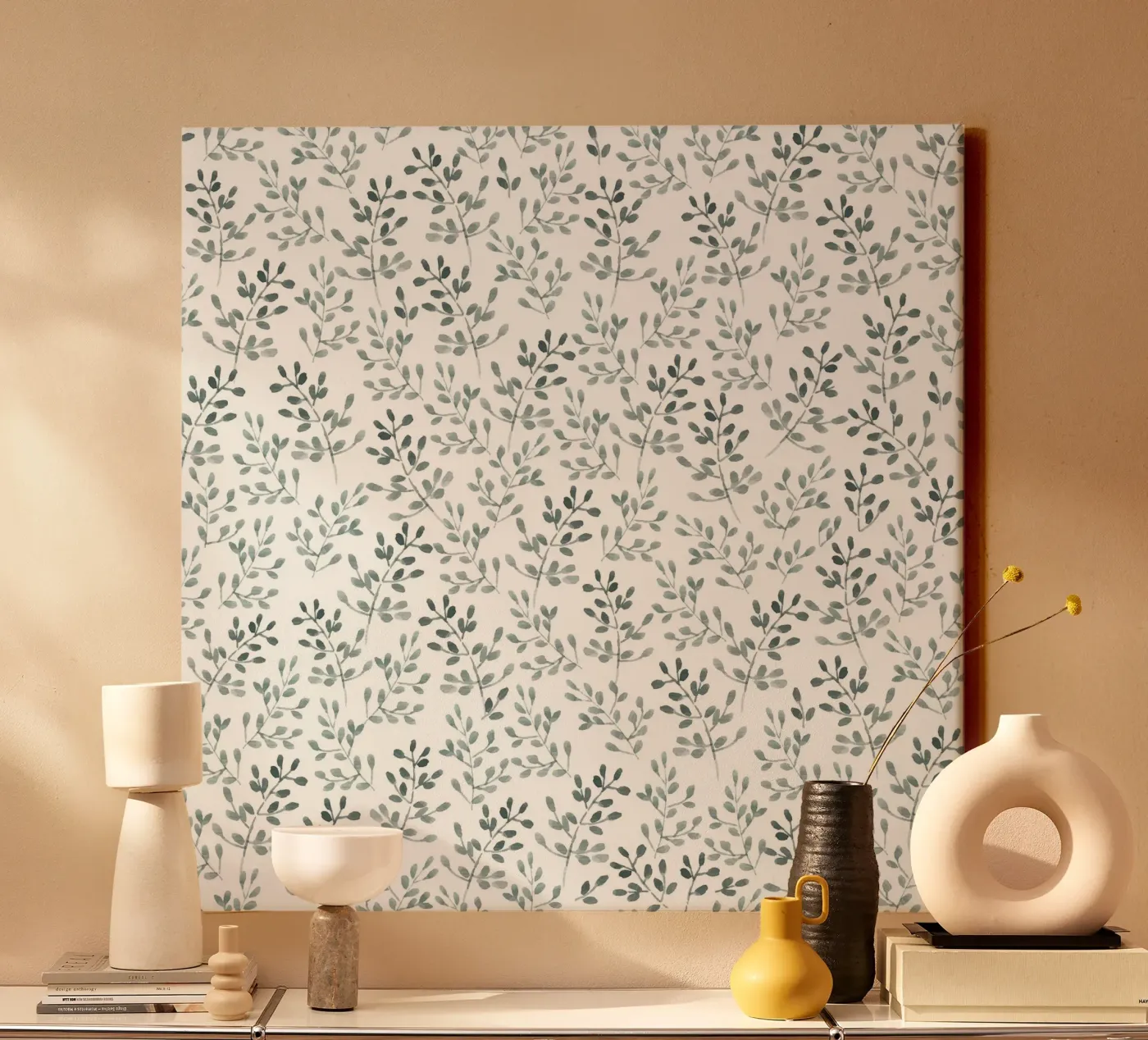 Tiny Leaves Green Pattern tela da anisillustration