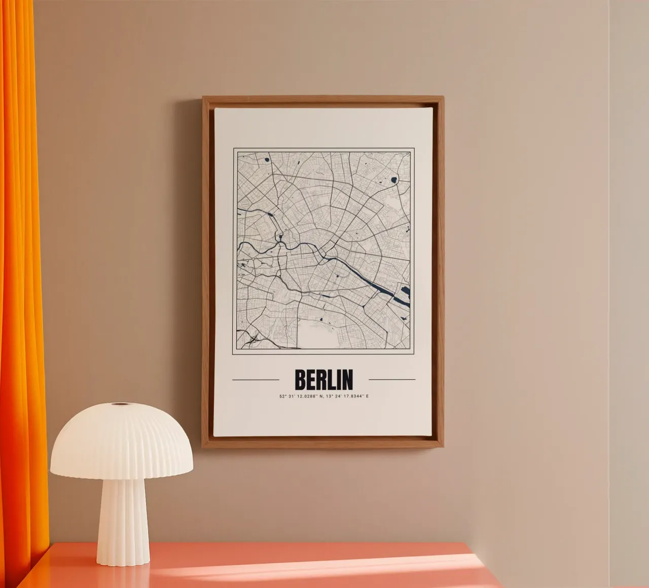 Minimalistische kaart van Berlijn - Stedelijk ontwerp Poster Art canvas met Baklijst van Ben & Clo creations