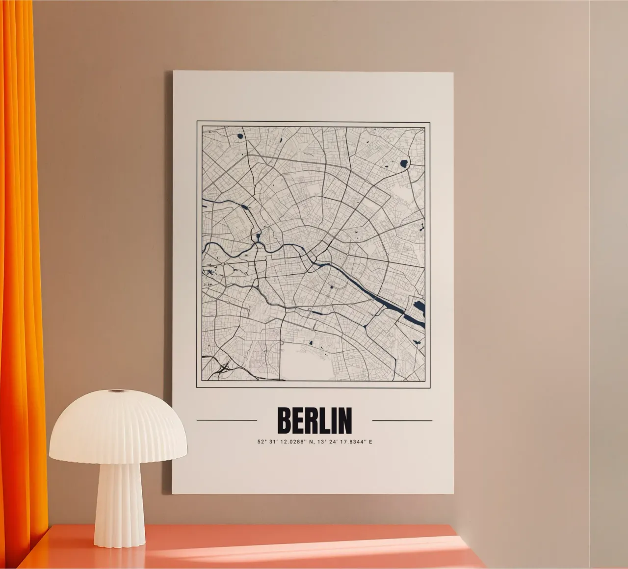 Minimalistische kaart van Berlijn - Stedelijk ontwerp Poster Art canvas met Baklijst van Ben & Clo creations