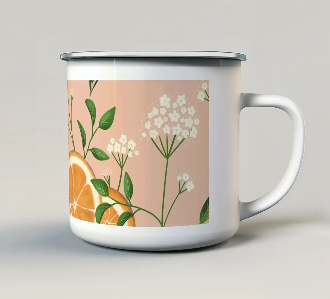Elderflowers and Oranges Pattern tazza in smalto da anisillustration