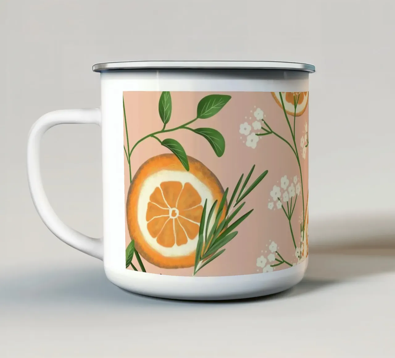 Elderflowers and Oranges Pattern tazza in smalto da anisillustration