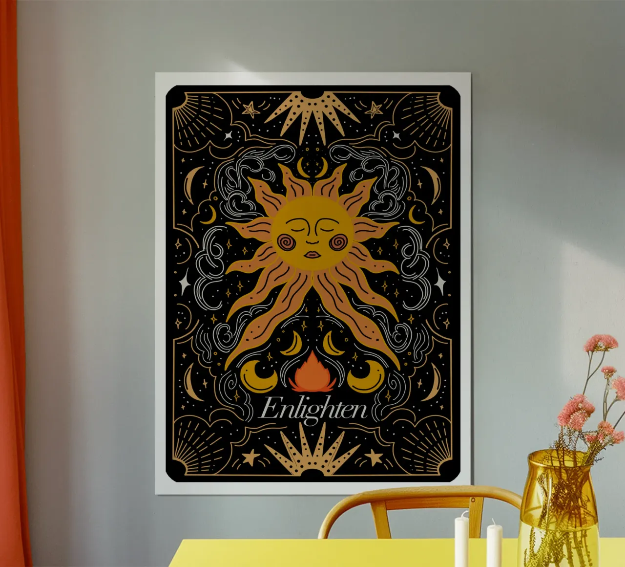Enlighten Whimsical Card poster con telaio in legno da anisillustration