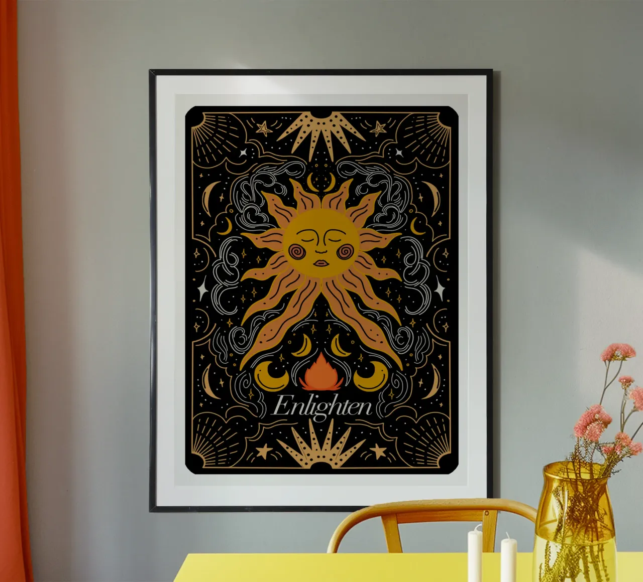 Enlighten Whimsical Card poster con telaio in legno da anisillustration