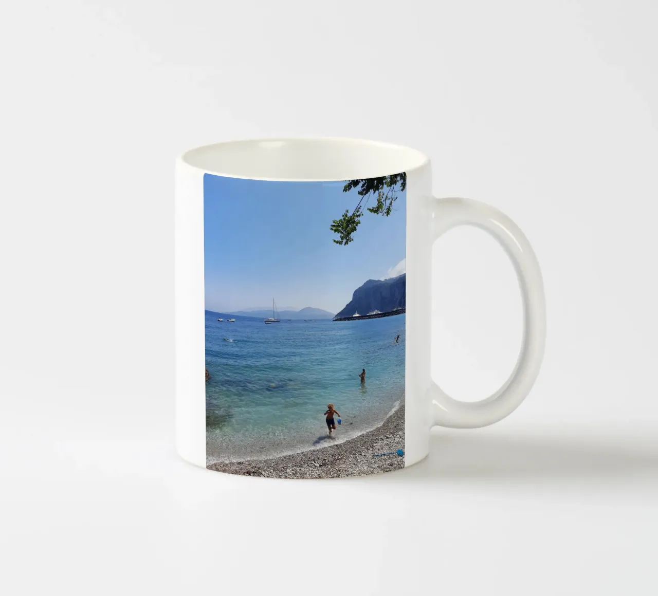 Kids playing on the beach Photography ceramic mug by Les Meravelles