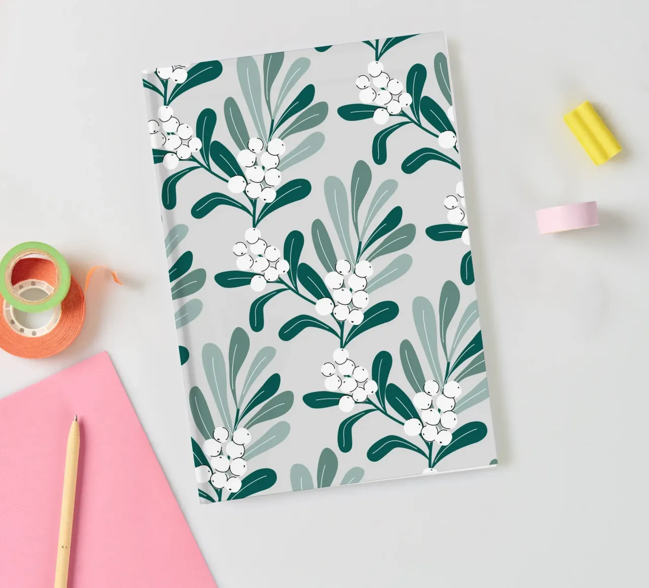 Mistletoe Branch Christmas Pattern notebook by anisillustration